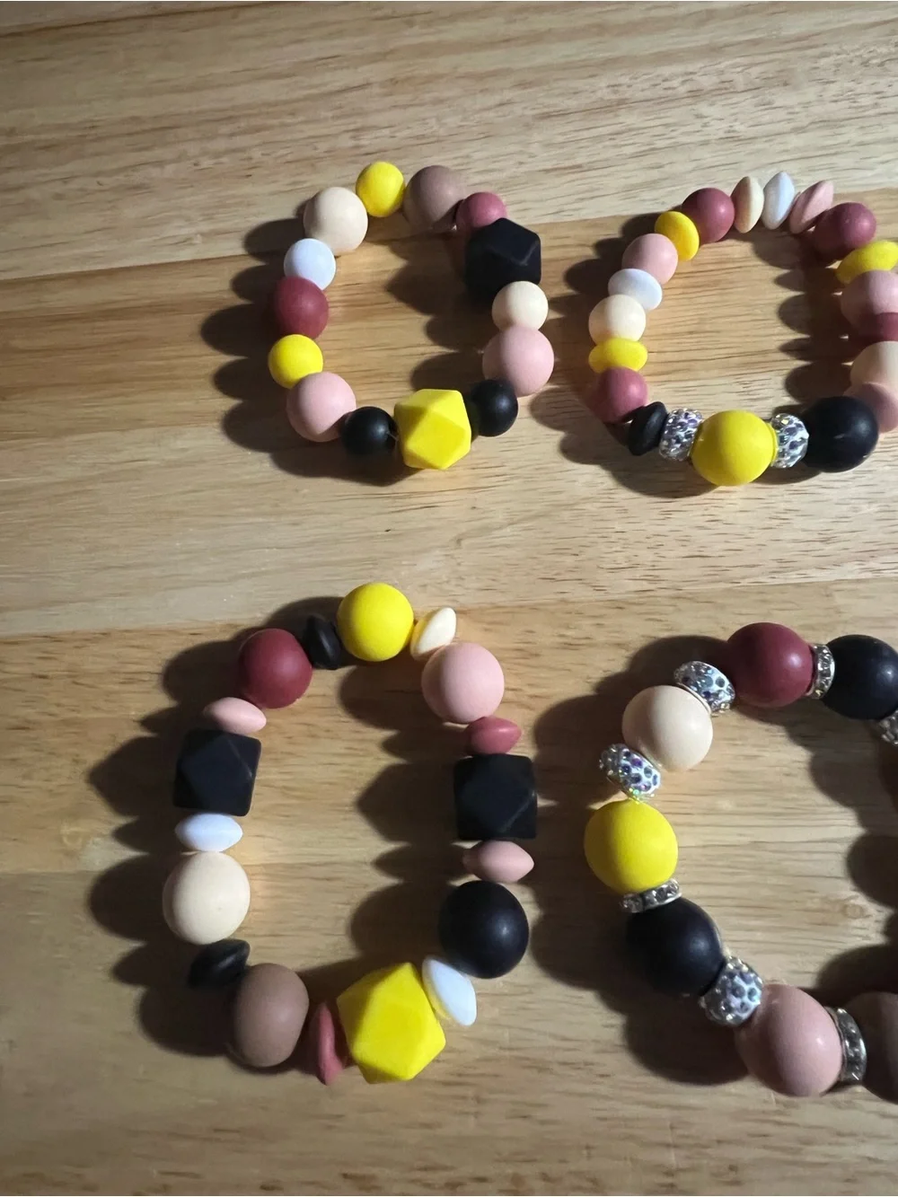 Kids Beaded Stretch Bracelet Set - Yellow, Pink, Black B194